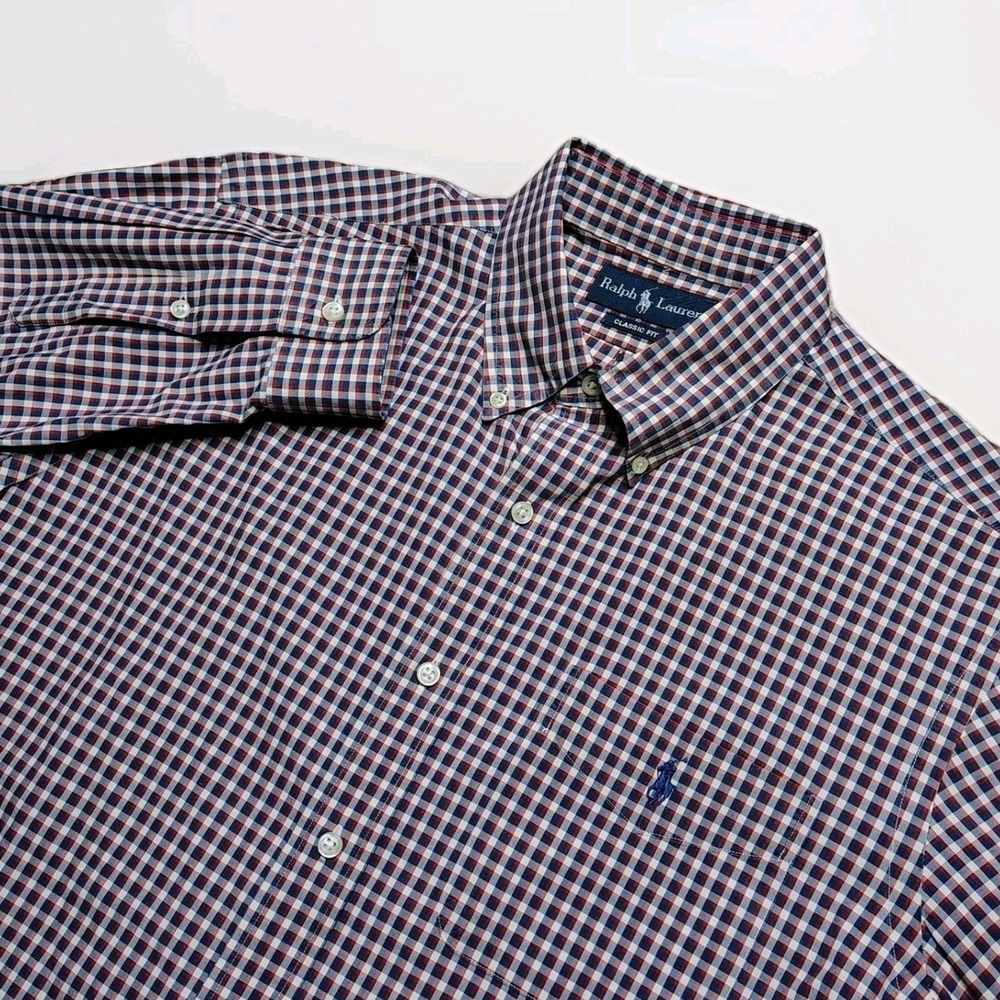 Ralph Lauren Classic Fit Gingham Check Button Down Shirt Men's Size L Casual